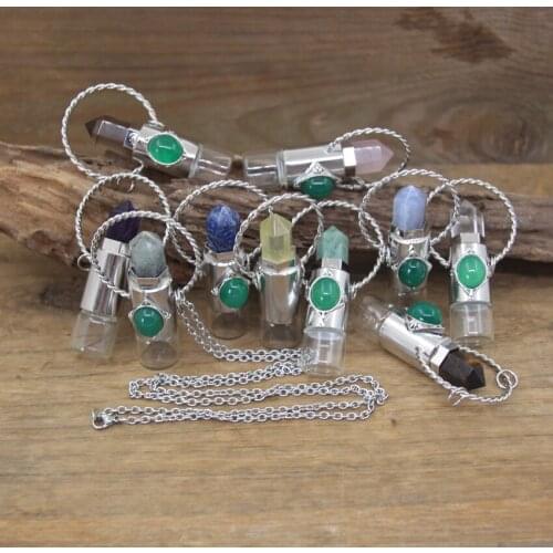 Natural Lapis Lazuli Essential Oil Roller Vial Pendant Necklaces Hexagon Prism Perfume Bottle Charms Aromatherapy Jewelry QC1029