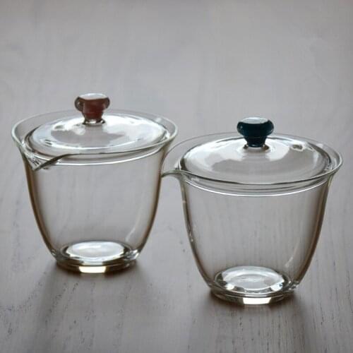 Simple hand-made heat-resistant glass tea set, three thickened bowls, large tea cups, hand-held pot, kung fu tea set
