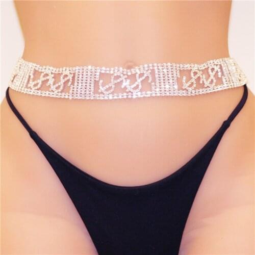 Luxury Full Rhinestone New Dollar Sign Waist Chain Sexy Bikini Body Jewelry For Women Nightclub Prom Romantic Body Necklace