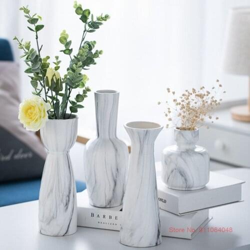 Luxurious Wedding Decoration Marble Pattern Ceramic Flower Vases Nordic Design Decor Home Decorative Dried Flowers Jardiniere