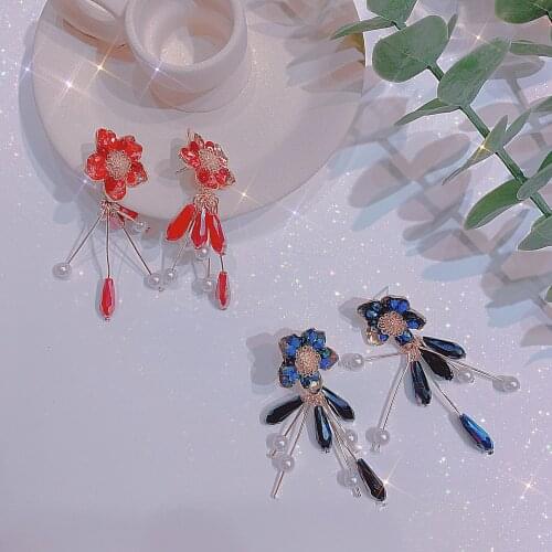 Crystal Rose Flower Earrings for Women Girls Charm Gold Leafs Drop Earrings Wedding Ear Jewelry