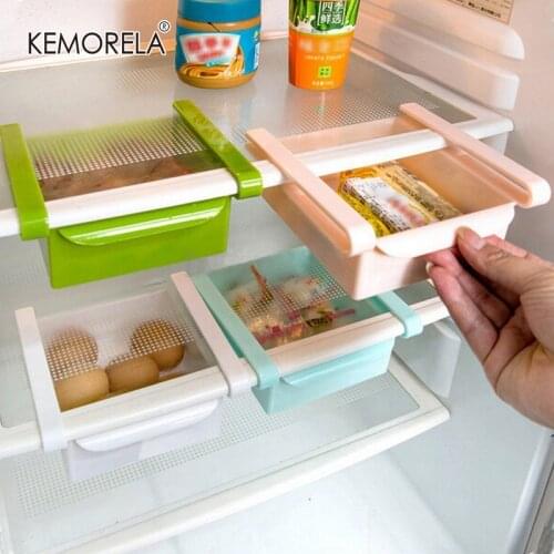 Mini ABS Slide Kitchen Fridge Freezer Space Saver Organization Food Fruit Storage Box Rack Bathroom Shelf Organizer Holder