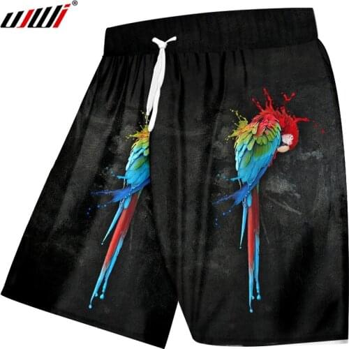 UJWI Male Beach Shorts Fashion Quick Funny 3D Printed Parrot Black and red Plus Size Costume Homme Shorts 5XL