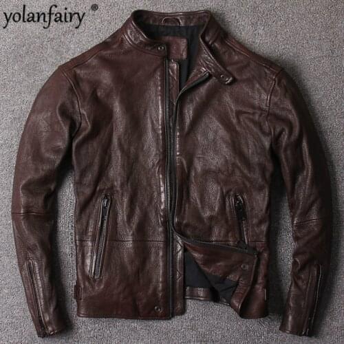 Vintage Genuine Leather Jacket Men Clothes Real Goatskin Leather Coat Spring Autumn Mens Leather Jackets 2020 D-180523 KJ4898