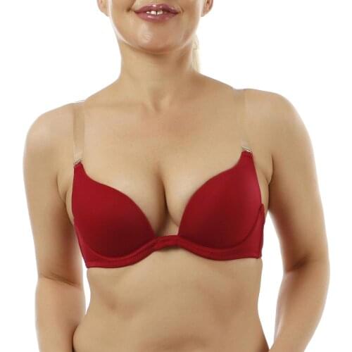 YANDW New Women Sexy Half Cups Bras Deep U Low Back Cross Convertible Push Up Bras Silicone Invisible Underwire