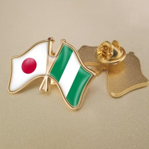 Japan and Nigeria Crossed Double Friendship Flags Lapel Pins Brooch Badges