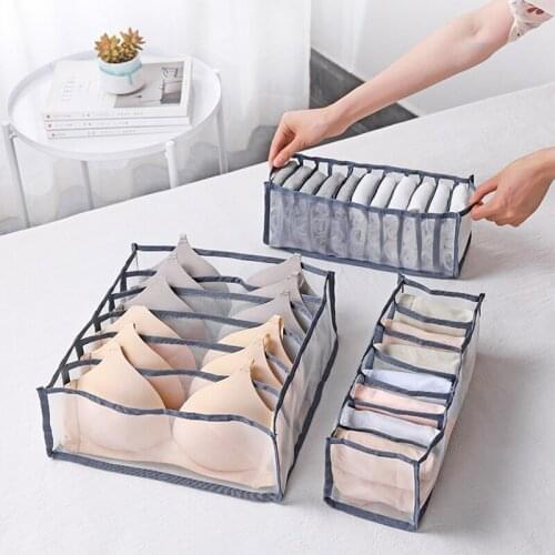 Multi-compartment Underwear Storage Box Foldable Bra Underwear Finishing Storage Bag Mesh Drawer Divider Practical Lattice