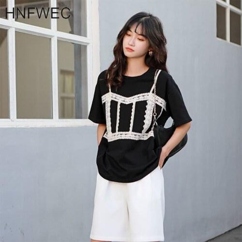 Black Patchwork Lace T Shirt Women Korean Tshirt Summer Short Sleeve Top Designer Tee Shirt 2020 Clothing U144