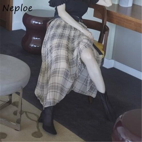 Neploe Waist High Hip A Line Skirt Women Plaid Pattern Ruffles Patchwork Jupe Femme Spring Summer 2021 New Outwear Faldas
