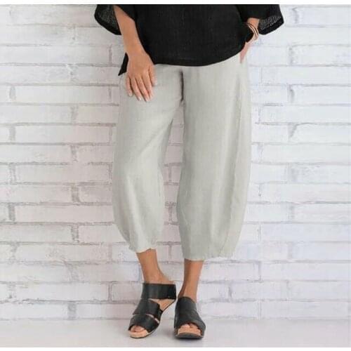 Womens Cotton Linen Solid Baggy Harem Trousers Summer Casual Street Daily Pocket Pants Plus Size S-5XL Four Color Loose Pants