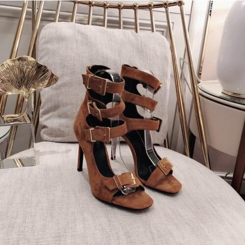 2021 Newest Summer Shoes Woman Sexy Kid Suede Ankle-Warp Woman Sandals Open-Toes Super High Heels Woman Sandals Sapato Feminino