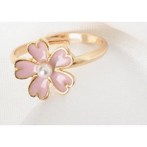 Hot Sale Cherry Blossoms Finger Ring For Women Engagement Fashion Jewelry Imitation Pearl Pink Purple Flower Rings
