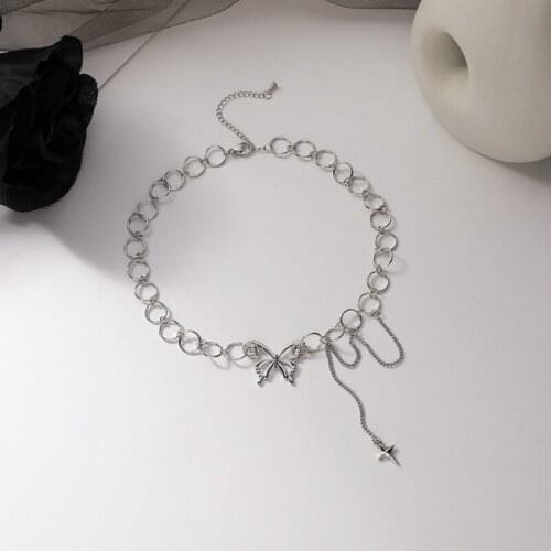 QiLuxy 2020 New Hollow Butterfly Cross Choker Necklace Long Tassel Punk Link Chain Necklace for Women Party Clavicle Jewelry