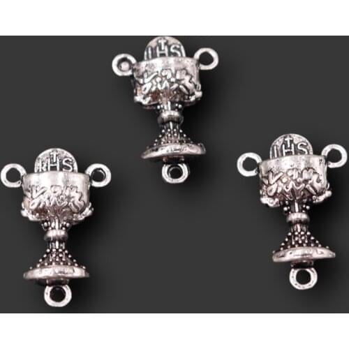 10pcs Silver Plated 3D Catholic Holy Grail Prayer Rosary Necklace Connector DIY Charms Retro Bracelet Jewelry Metal Accessories