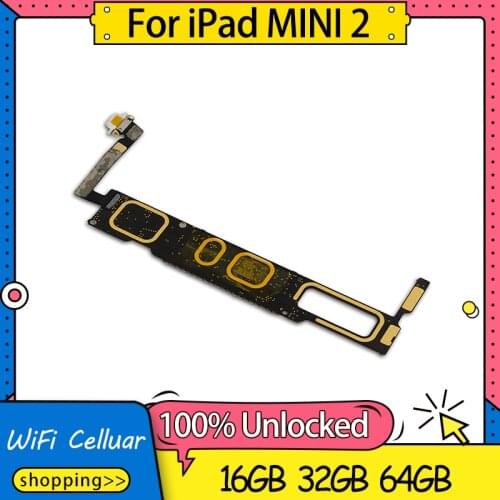 16GB 32GB 64G Unlocked Mainboard For iPad Mini 2 Motherboard WLAN Cellular Version A1489 A1490 Full Chips Logic Board IOS system