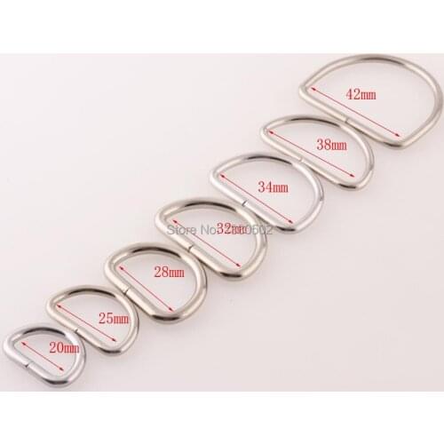 20pcs 20/25/28/32/34/38/42mm Metal Nickel plated D Ring Dee Ring Belt Buckle for lanyard Webbing Backpack Bag Leather craft