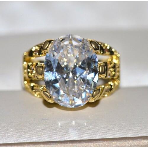 2019 New Big Oval White/Blue/Purple Bling Zircon Stone Gold Rings for Women Wedding Engagement Fashion Jewelry