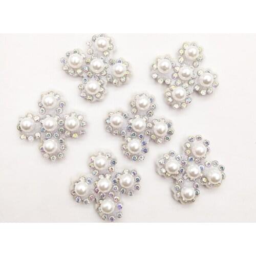 50Pcs Padded Pearl Flower Applique for DIY Clothes Hat Shoes Headwear Hair Clips Decor Patches