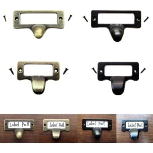 5x Antique Brass Black Vintage Metal Label Pull Frame Handle File Name Card Holder For Furniture Cabinet Drawer Box Case Bin