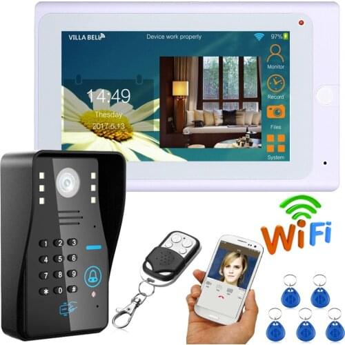 720P 7" Wired / Wireless Wifi RFID Password Video Door Phone Doorbell Intercom System HD IR-CUT HD1000TVL Camera Night Vision