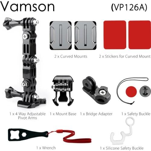 Vamson Accessories for Gopro Hero 6 5 4 3 Helmet 4 Way Adjustable Pivot Arms Neck Strap Mount for Xiaomi YI for SJCAM VP126A