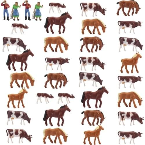 AN8706 36PCS 1:87 Well Painted Farm Animals Cows Horses Figures HO Scale NEW Scenery Landscape Layout