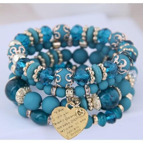 Bohemain Beaded Bracelets & Bangles for Women Fashion Heart Multilayer Bracelet Charm Boho Jewelry Femme Bijoux
