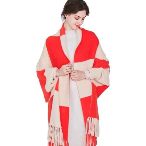 Brand New design with sleeve Poncho scarf winter warm Mink Cashmere Cloak Cape tassel Blanket Knitted Poncho Sweater Coat Shawl
