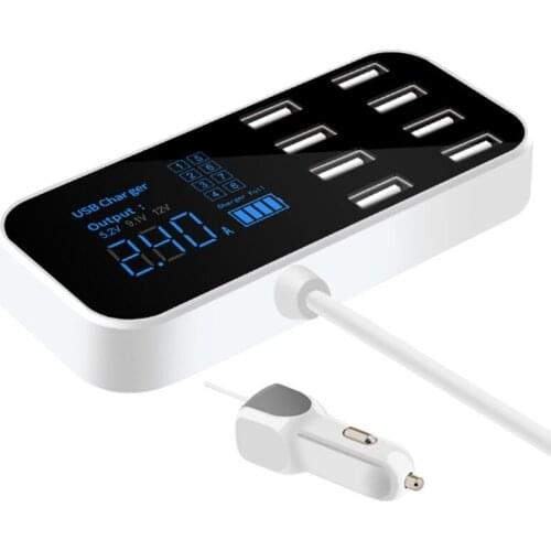 G32B A9S Fast Car Charger 8 Port Multi USB LCD Display Phone Charger 12V Battery Charger USB Hub for Phone Tablets GPS DVR