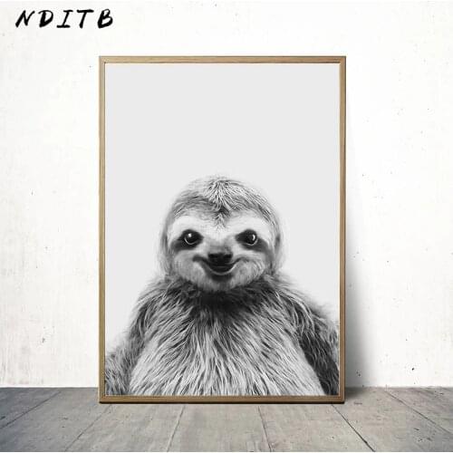 Black White Sloth Canvas Poster Animal Nurser Print Wall Art Painting Nordic Kids Decoration Picture Children Bedroom Decor