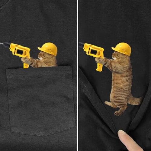 T-Shirt Fashion Brand Summer Pocket Cat Makita Tools Printed T-shirt Men for Women Shirts Hip Hop Tops Funny Cotton Tees