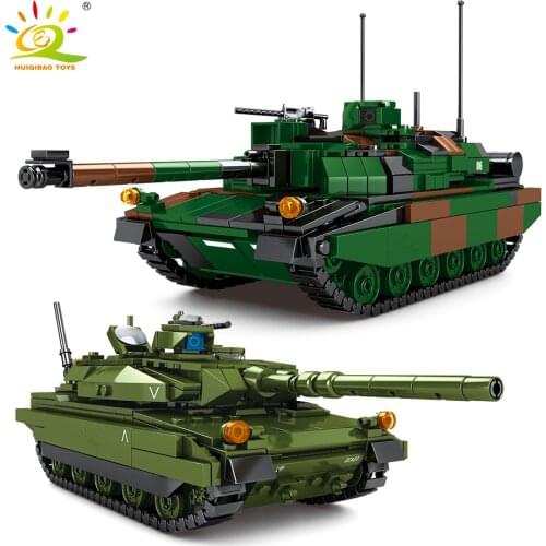 HUIQIBAO TOYS Military Main Battle Tank Building Block For Children Army WW2 Weapon Artillery Car Brick with 4 Soldier Kids Gift