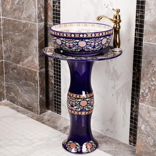 Ceramic Pedestal Basin Jingdezhen Hand Basin Outdoor Washbasin Balcony Bathroom Art Integrated Vertical Pedestal wash Basin
