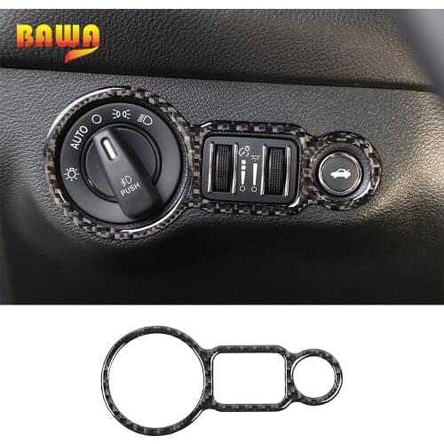 BAWA Soft Carbon Fiber Car Headlight Switch Buttons Decorative Ring Stickers For Dodge Challenger 2015