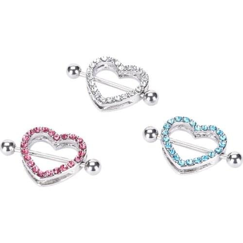 Crystal Love Hearts Nipple Bar Rings Heart Rings Nipple Ring Barbell Body Piercing Jewelry Women Gifts Blue Pink White
