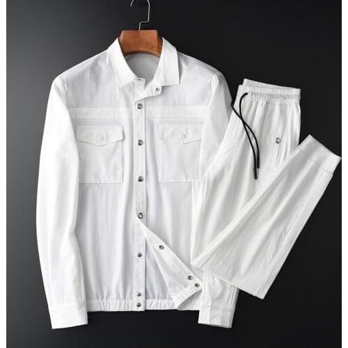 21C Spring And Autumn Mens Sets (jacket+pants) Luxury Magnet Bottons Two Pocket Mens Jackets Plus Size 4xl Elastic Waist Pant