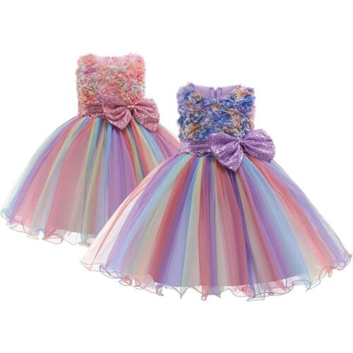 Summer Girls Dress Flower Bow Ball Gown Mesh Princess Dresses For Christmas Birthday Present 3 4 5 6 7 8 9 10 Years Kids Clothes