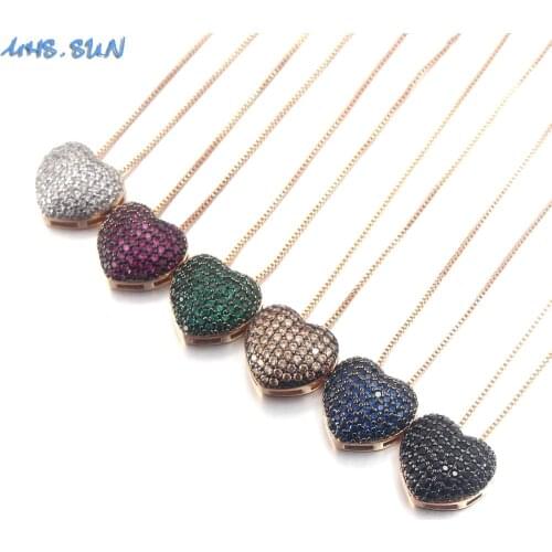 MHS.SUN Luxury Mosaic AAA CZ Heart Pendant Necklace Women Fashion Chain Necklace Zircon Pendant Jewelry Girl Gift Colorful