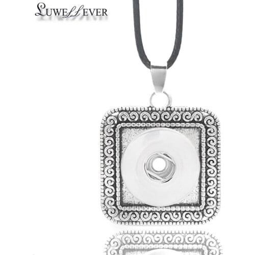 Fashion Interchangeable Metal Square Ginger Necklace 020 18mm Snap Button Pendant Necklace Charm Jewelry For Women Gift