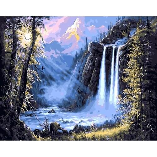 DIY Digital Painting By Numbers waterfall oil painting mural Kits Coloring Wall Art Picture Gift frameless