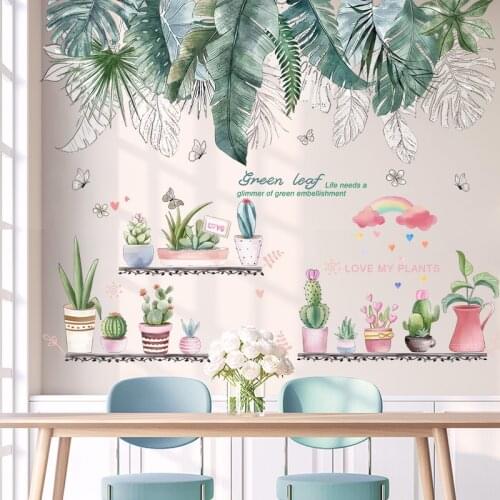 [SHIJUEHEZI] Tropical Tree Leaves Wall Stickers DIY Potted Plant Wall Decals for Living Room Bedroom Kitchen Home Decoration