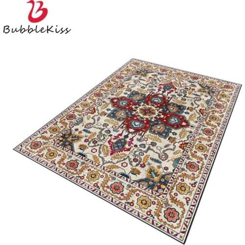 Bubble Kiss Ethnic Style Carpet Retro Printed Flower Living Room Rug Modern Home Door Mat Bedroom Decor Carpet Non-slip Area Rug