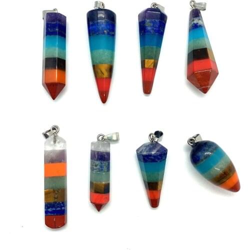 Natural Stone Turquoise Quartz Crystal Lapis Lazuli Green Aventurine Tiger Eye 7 Chakra Layered Pendant Jewelry Making Necklace