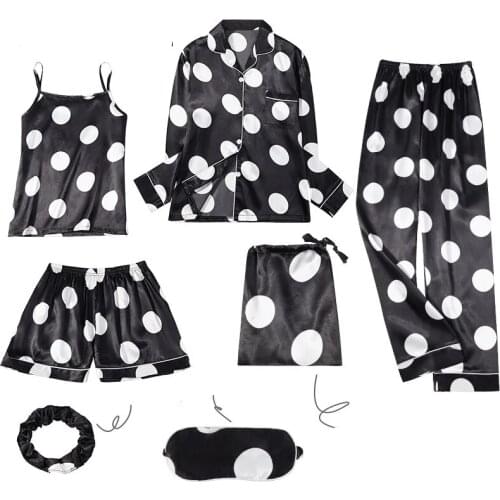 New Band Sexy Pajama Set Women Print Pyjamas 7 Pieces/Set Long Shirt Pants Stitch Lingerie 2021 Fashion Sleepwear