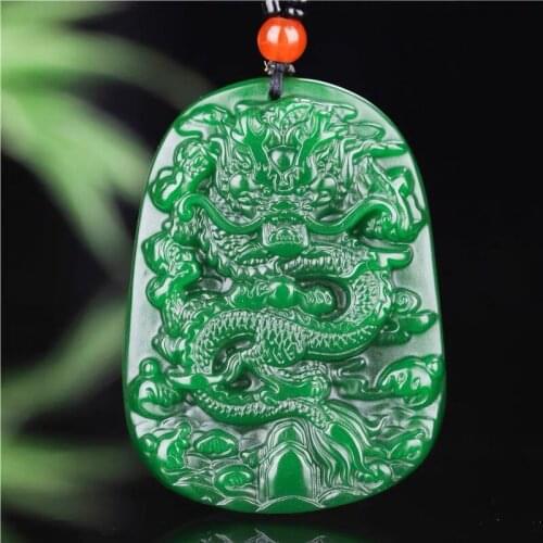 Natural Green Jade Dragon Pendant Necklace Jewellery Fashion Accessories Hand-Carved Man Woman Luck Amulet Gift Sweater Chain