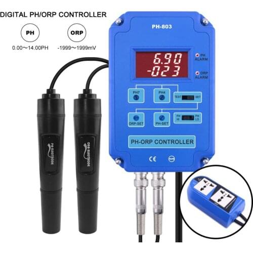 PH-803 Digital 2&1 PH ORP Redox Controller W/ Output Power Relay Monitor for Aquarium Hydroponics Plant Pool Spa BNC