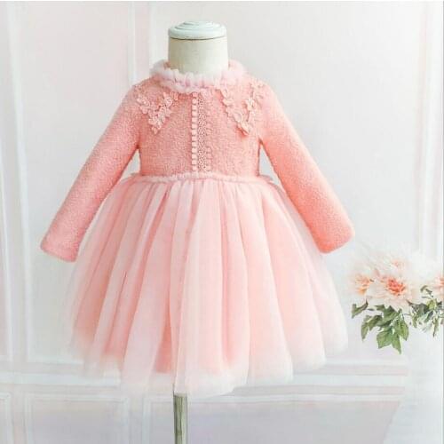 Birthday Baby Dress Beading Flower Baby Girl Christening Gowns Long Sleeve Baby Girl Baptism Dresses First Year Tutu Girl Dress