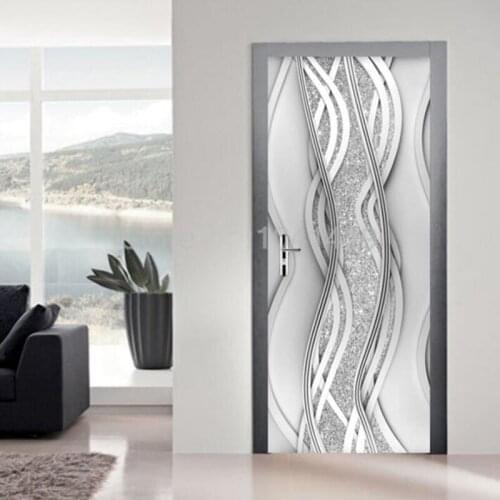 PVC Self-Adhesive Mural Door Sticker Modern 3D Abstract Fashion Line Silver Pearl Porch Wallpaper home decor Art Poster
