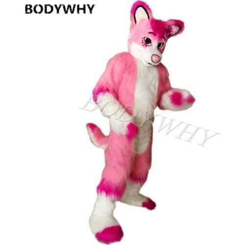 Pink Furry Fursuit Fox Mascot Costume Husky Dog Halloween Party Costume Adult Fancy Dress Cosplay Plush Suit Birthday Party