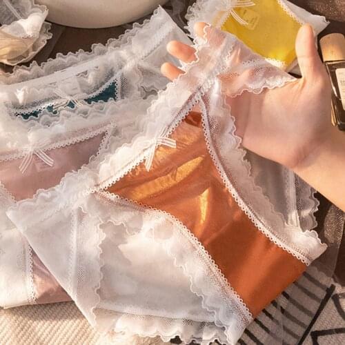 Sexy Cotton Panties for Women Underwear Seamless Mid Waist Lace Transparent Female Underpants Briefs Ladies